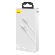 CABLU alimentare si date Baseus Cafule Metal, Fast Charging Data Cable pt. smartphone, USB Type-C la Lightning Iphone PD 20W, brodat, 1m, alb