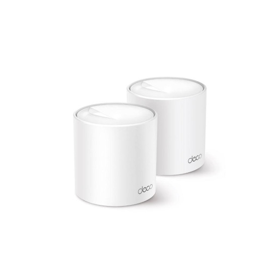 TP-Link AX3000 whole home mesh Wi-Fi 6 System, Deco X50(2-pack);  Standarde Wireless: IEEE 802.11ax/ac/n/a 5 GHz, IEEE 802.11ax/n/b/g 2.4 GHz, 3 LAN/WAN Gigabit Ethernet Ports, 1 GHz Dual-Core CPU, 2 x internal antennas per Deco unit, 2402 Mbps (5 GHz), 5
