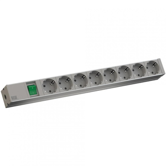 Bachmann IT  PDU 8 x prize Schuko, 1x Switch ,in Schuko, 1U, impamantare, intrerupator, lungime cablu 2 metri, RAL 7035, aluminiu, alb