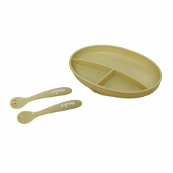 Set farfurie si lingurita silicon, olive