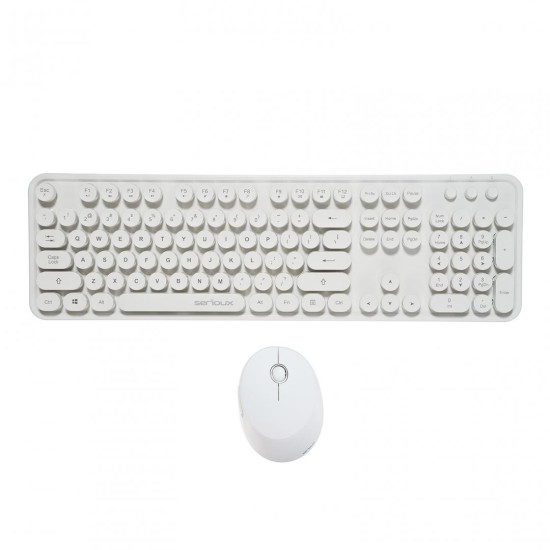 Kit tastatura + mouse Serioux Retro light 9910WH, wireless 2.4GHz, US layout, multimedia, mouse optic 800-1600dpi, USB, nano receiver, alb