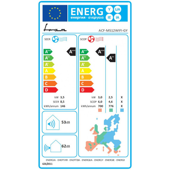 Aparat de aer conditionat FRAM MOONSTONE ACF-MS12WIFI-GY, 12000 BTU, clasa energetica A+++, WiFI, Super ionizare, functie Aparat de aer conditionat FRAM MOONSTONE ACF-MS12WIFI-GY, 12000 BTU, clasa energetica A+++, WiFI, Super ionizare, functie