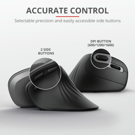 Mouse Trust Verro Ergonomic, Wireless, negru