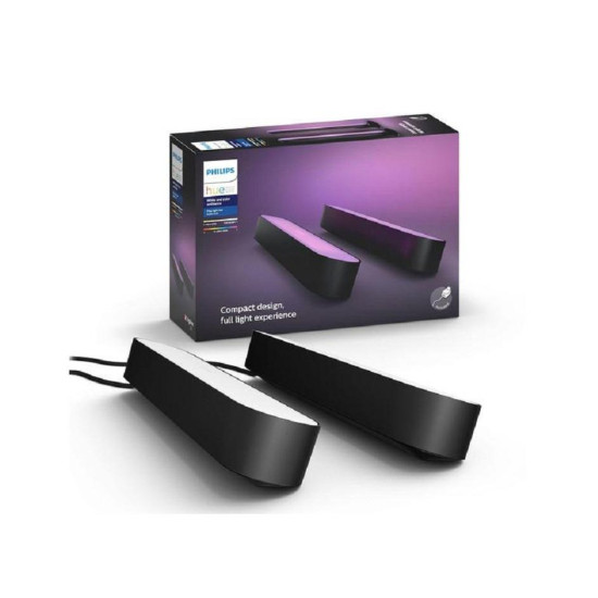 Pachet 2 Lampi LED RGB Philips Hue Play, 6.6W, 530 lm, lumina alba si color (2000-6500K), IP20, 25.3cm, Negru Pachet 2 Lampi LED RGB Philips Hue Play, 6.6W, 530 lm, lumina alba si color (2000-6500K), IP20, 25.3cm, Negru