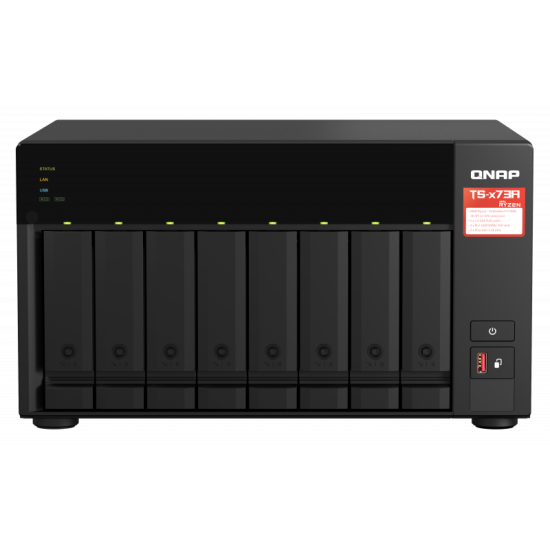 NAS QNAP 873A 8-Bay, CPU AMD Ryzen V1000 series V1500B 4C/8T 2.2GHz, RAM 8GB (1x 8GB) DDR4 (2 x SODIMM slots, max. 64GB, suport optional ECC RAM), 8x 2.5/3.5 SATA 6Gbps, 2x M.2 2280 NVMe PCIe Gen3 x1 HDD (neincluse), LAN: 2 x 2.5GbE (optional port 10GbE p NAS QNAP 873A 8-Bay, CPU AMD Ryzen V1000 series V1500B 4C/8T 2.2GHz, RAM 8GB (1x 8GB) DDR4 (2 x SODIMM slots, max. 64GB, suport optional ECC RAM), 8x 2.5/3.5 SATA 6Gbps, 2x M.2 2280 NVMe PCIe Gen3 x1 HDD (neincluse), LAN: 2 x 2.5GbE (optional port 10GbE p