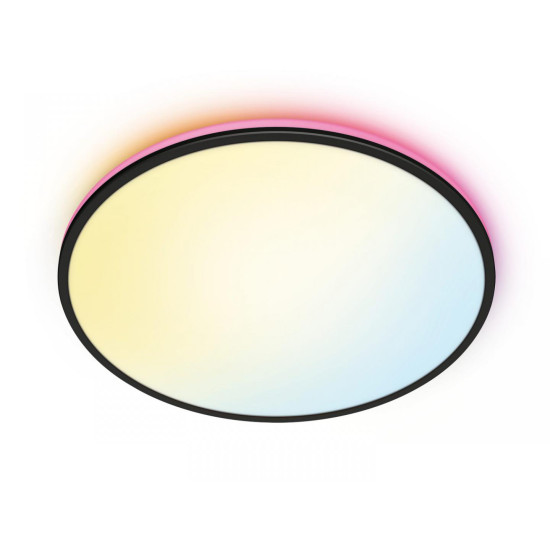 Plafoniera LED RGB WiZ Rune, Wi-Fi, Bluetooth, control vocal, 21W, 2100 lm, lumina alba si color (2700-6500K), IP20, 40cm, Metal/Plastic, Negru Plafoniera LED RGB WiZ Rune, Wi-Fi, Bluetooth, control vocal, 21W, 2100 lm, lumina alba si color (2700-6500K), IP20, 40cm, Metal/Plastic, Negru