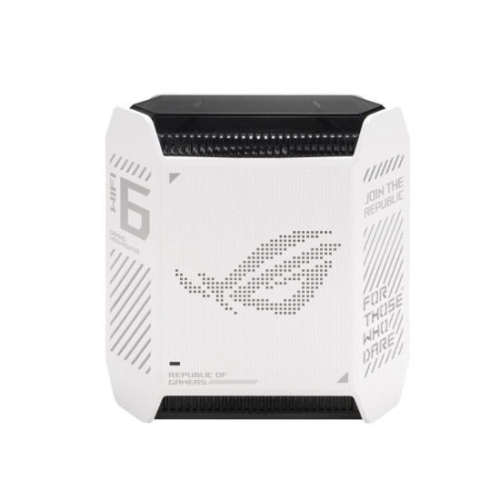 Router Wireless Asus GT6(W-1-PK)White, tri-band, WI-FI 6, Standard retea: WiFi 6 (802.11ax), IPv4, IPv6, Backwards compatible with 802.11a/b/g/n/ac Wi-Fi, segment AX10000, , 2.4GHz  574Mbps, 5G-1Hz 4804Mbps, 5G-2 4804Mbps, 9 antene interne, Procesor 1.7Gh