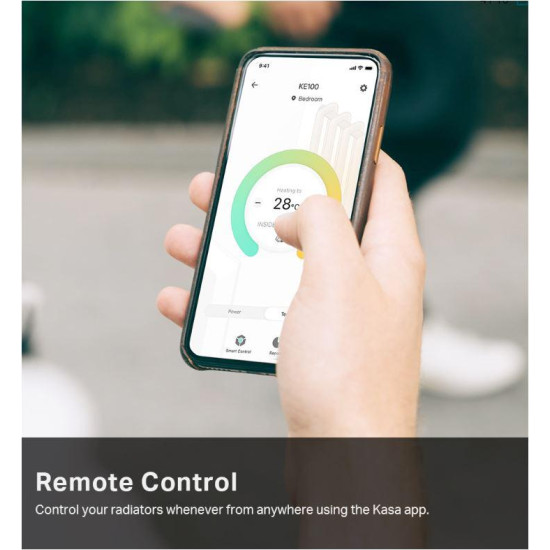 TP-LINK KE100 KIT, Termostat smart wireless pentru calorifer, 2.4 GHz Wi-Fi, 868 MHz, Android 5.0 sau mai recentă, iOS 10 sau mai recentă.