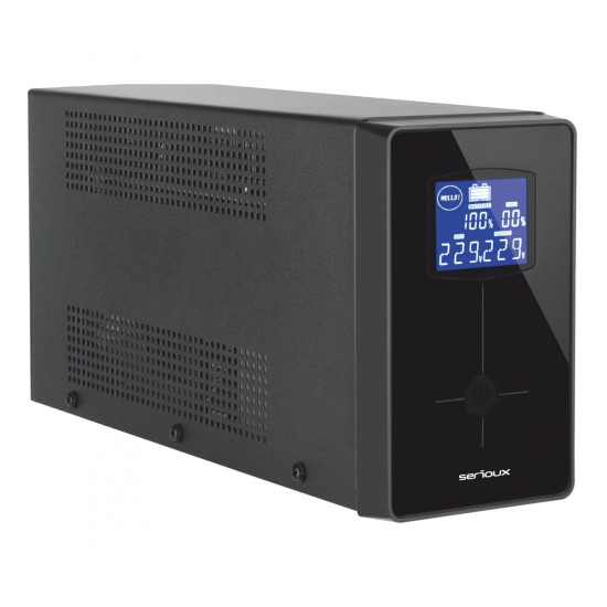 UPS Serioux Line Interactive 800LI, ecran LCD, capacitate 800VA/480W, 2 prize Schuko , baterie 12 V / 8.0 Ah × 1, timp mediu de functionare pe baterii 4 min - 50% sarcina, management USB/RJ45, software inclus