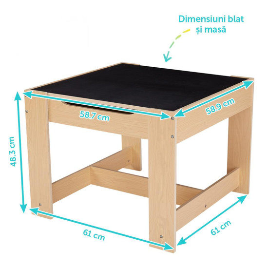 Set masuta si 2 scaune,lemn natur,U-Grow Set masuta si 2 scaune,lemn natur,U-Grow
