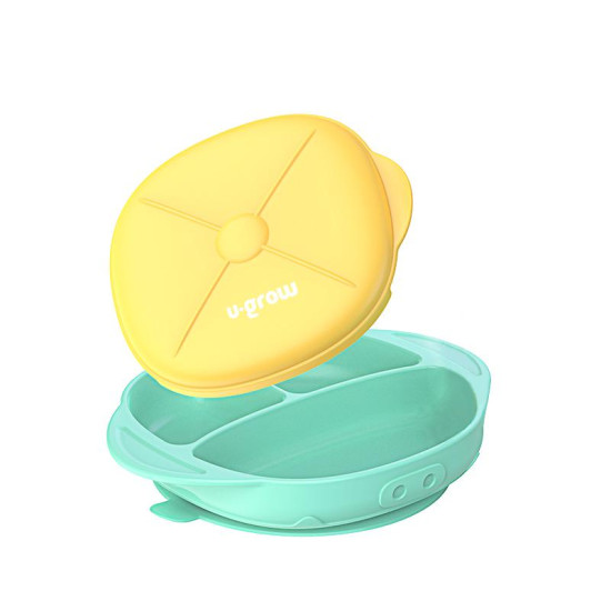 Farfurie silicon cu capac,galbena,U-Grow Farfurie silicon cu capac,galbena,U-Grow