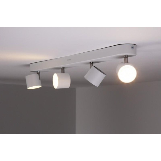 Bara cu 4 spoturi LED Philips myLiving Star, 3W (35W), 230V, lumina alba calda 2700K, 670 lumeni, durata de viata 15000 ore, IP20, culoare alb, material aluminiu Bara cu 4 spoturi LED Philips myLiving Star, 3W (35W), 230V, lumina alba calda 2700K, 670 lumeni, durata de viata 15000 ore, IP20, culoare alb, material aluminiu