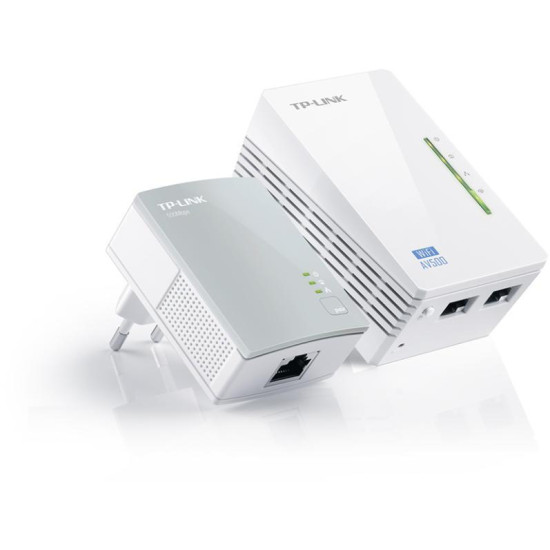 TP-Link, Adaptor PowerLine 300Mbps, Extender Wireless AV600 KIT, HomePlug AV,2 porturi 10/100Mbps, Butoane: Pair, Reset, Wi-Fi/Wi-Fi Clone, Aria de acoperire, 300 metri prin circuitul electric, 2.4- 2.4835GHz, Conținut Pachet: Powerline Ethernet Adapter T