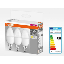 3 Becuri LED Osram Base Classic B, E14, 4.9W (40W), 470 lm, lumina calda (2700K)