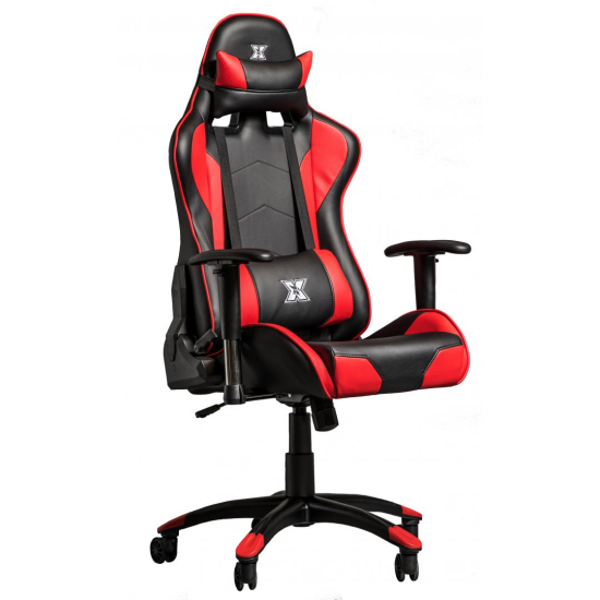 Scaun gaming X by Serioux, Torin, ajustabil, piele sintetica, piston pe gaz, manere reglabile, baza stea cu 5 picioare, greutate maxima admisa 150Kg, perne detasabile, negru si rosu