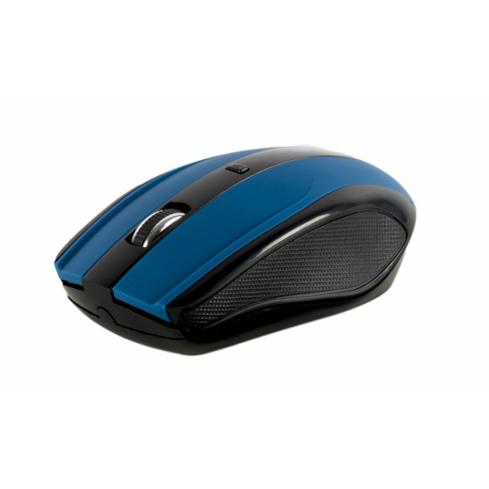 Mouse Serioux, Rainbow 400, fara fir, USB, senzor optic, distanta de operare; 10m, precizie: 1000/1600DPI ajustabila, 4 butoane, 2x baterie AAA, sisteme de operare: Windows / Mac OS / Linux, albastru