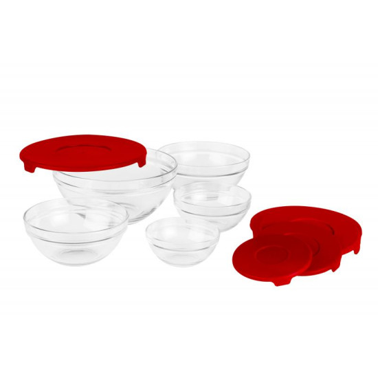 SET 5 BOLURI DE STICLA CU CAPAC,ROSU,VANORA HOME SET 5 BOLURI DE STICLA CU CAPAC,ROSU,VANORA HOME