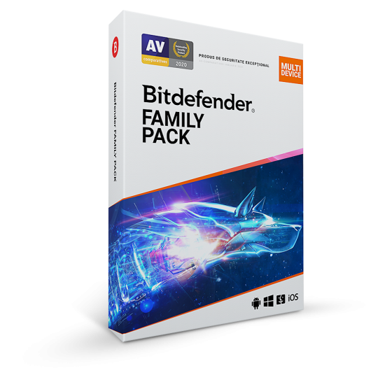 Licenta retail Bitdefender Family Pack - protectie anti-malwarecompleta pentru toata familia, disponibila pentru Windows, macOS, iOS si Android, valabila pentru 1 an, 15 dispozitive, new.