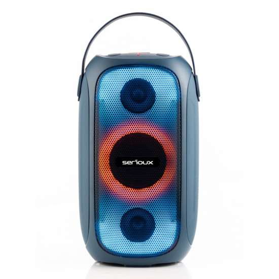 Boxa portabila Serioux PartyBoom, putere RMS: 55W, raport S/N  >70dB, T.H.D.: <0.3%, frecventa : 40Hz~20KHz, baterie: 7.4V 3600Mah , functie TWS, functie Extra Bass, 8 moduri de iluminare RGB , IPX5 Waterproof/Bluetooth/USB/TF card/AUX