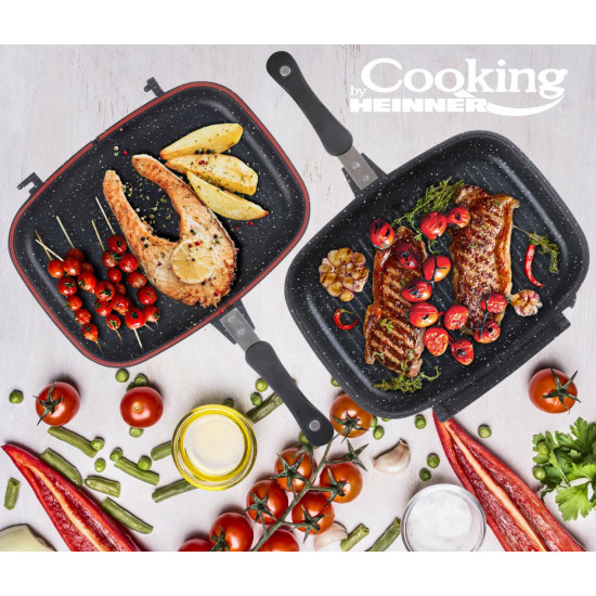 TIGAIE DUBLA DREPTUNGHIULARA TIP GRILL,ALUMINIU,32x24x7.5 CM,DARK LINE INDUCTIE, COOKING BY HEINNER TIGAIE DUBLA DREPTUNGHIULARA TIP GRILL,ALUMINIU,32x24x7.5 CM,DARK LINE INDUCTIE, COOKING BY HEINNER