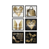 Set 6 tablouri decorative Gold Heart