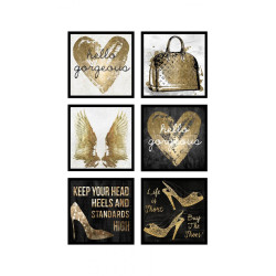 Set 6 tablouri decorative Gold Heart