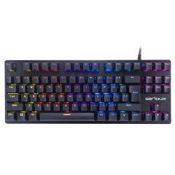 Tastatura gaming mecanica Serioux Freya, switch OUTEMU blue, pana la 50 milioane click-uri, 87 taste, 26 taste Anti-ghosting , 9 moduri de iluminare rainbow, material: ABS, layout US, palm rest de piele detasabil,  forta actionare: 60g ± 10g, plug and pla