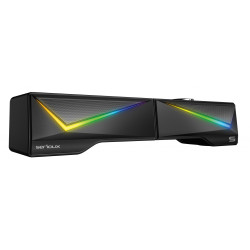Boxe gaming 2.0 Blys RGB,  functie Dual Mode Bluetooth , putere: 3W x 2, impedanță: 4Ω, frecvență: 200Hz - 16KHz, sensibilitate: 650mv±50mv, alimentare: DC5V / 1A, S/N:≥85dB, dimensiunea driverului: 2 inch x 2, Conexiune: 3.5mm jack TRS, RGB : 6 moduri de
