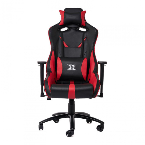 Scaun gaming X by Serioux, Kessian, ajustabil, piele sintetica, piston pe gaz, manere reglabile, baza stea cu 5 picioare, greutate maxima admisa 150Kg, perne detasabile, negru si rosu