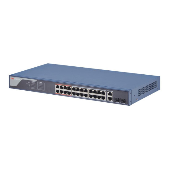 Switch 24 porturi Hikvision DS-3E1326P-EI, L2, Smart Managed, 24 × 100 Mbps PoE RJ45 ports si 2 × gigabit combos, Putere PoE 370W, Extend mode - pana la 300 metri, maxim 30W per port, Switching capacity 8.8 Gbps, Network topology management, alarm push, n