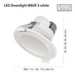 Spot LED incastrat 2R Wave R205, 25W, 2500 lm, lumina reglabila (3000K/4000K/6000K), IP44, 244x85mm, dimensiuni de montaj: Ø195-210mm