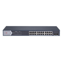 Switch 24 porturi Gigabit Hikvision DS-3E1526P-SI, L2, Smart Managed, 24 × gigabit PoE ports si 2 × gigabit fiber optical ports, Putere PoE 370W, maxim 30W per port,  Extend mode - pana la 300 metri, Switching capacity 52 Gbps, PoE watchdog, network topol