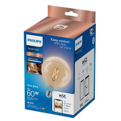 Bec LED inteligent vintage (decorativ) Philips Filament Globe Clear G125, Wi-Fi, Bluetooth, E27, 7W (60W), 806 lm, lumina alba (2700-6500K)