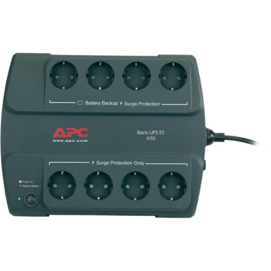 UPS APC Back-UPS ES stand-by 400VA / 240W 8 conectori Schuko CEE7 ,optional extindere garantie cu 1/3 ani (WBEXTWAR1YR-SP-01/WBEXTWAR3YR-SP-01)