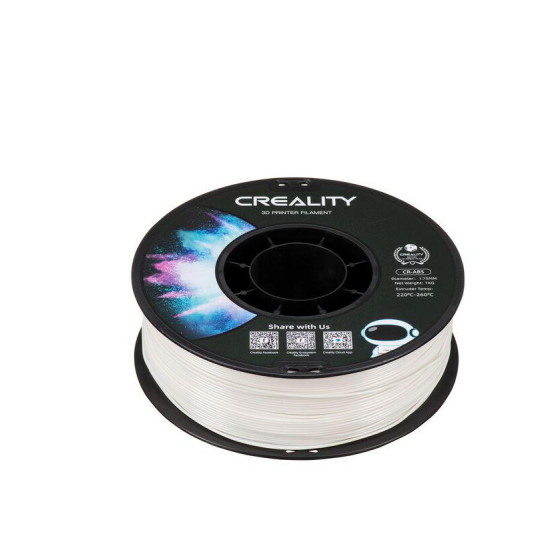 CREALITY CR-ABS 3D Printer Filament, white,temperatura printare: 220-260, Diametru Filament: 1.75mm, rezistenta la tractiune: 43MPa,diametru suport filament:  200mm, NON-Toxic, Utilizare: pana la 6 luni de la deschiderea ambalajului.