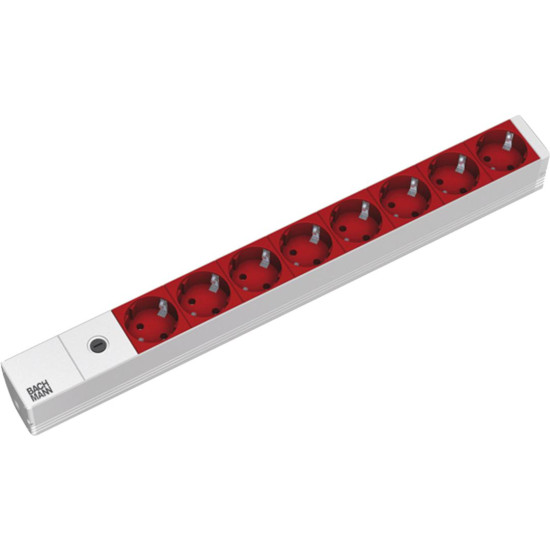 Bachmann IT PDU 8 x prize Schuko, in IEC C14 1U, impamantare, 16A/3600W, siguranta 10A,lungime cablu 2 metri, RAL 3020, aluminiu, rosu