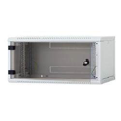 Rack de perete Triton sectiune simpla 9U 600mm adancime usa sticla panouri laterale detasabile sectiuni ventilatie activa, sectiuni acces cabluri sus/jos/spate securizare cu cheie, 1 pereche montanti reglabili IP30 negru