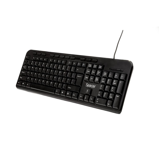 Tastatura Spacer SPKB-169 cu fir, USB, multimedia, 104 taste + 11 taste multimedia, anti-spill, negru