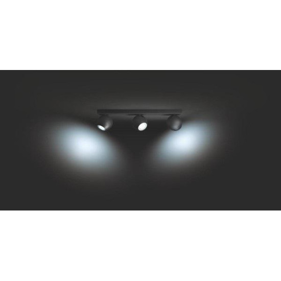 Spot LED Triplu Philips Hue Buckram, Bluetooth, 3xGU10, 3x5W, 1050 lm, lumina alba (2200-6500K), IP20, Metal, Negru, Intrerupator cu variator inclus Spot LED Triplu Philips Hue Buckram, Bluetooth, 3xGU10, 3x5W, 1050 lm, lumina alba (2200-6500K), IP20, Metal, Negru, Intrerupator cu variator inclus