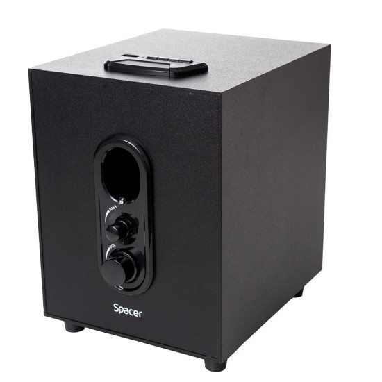 Boxe Spacer 2.1, 20W RMS (2 x 5W + 10W), alimentare 220V, conectori Bluetooth, USB, Jack 3.5mm, Radio FM, RCA, negru Boxe Spacer 2.1, 20W RMS (2 x 5W + 10W), alimentare 220V, conectori Bluetooth, USB, Jack 3.5mm, Radio FM, RCA, negru