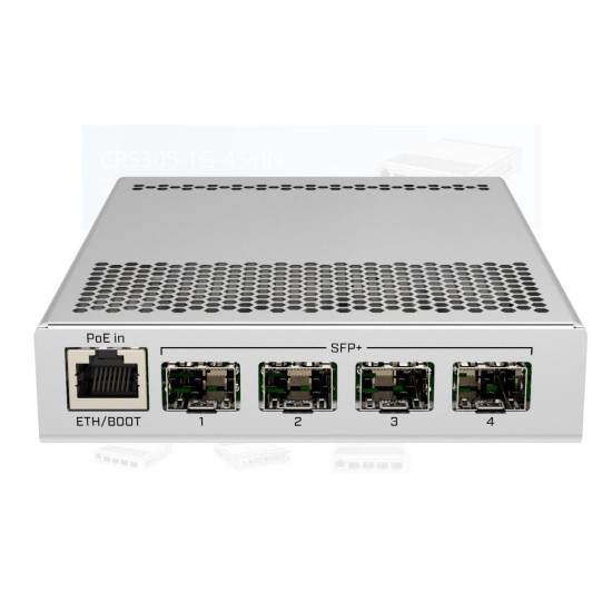 Mikrotik CRS305-1G-4S+OUT FIBERBOX PLUS, Procesor: 800 MHz dual core, Sistem operare: RouterOS v7 / SwOS, 256Mb RAM, 16MB Flash, POE in 802.3af/at 42-57 V, interfata: 1 x 10/100/1000, 4 x SFP, Wwatherproof: IP66.