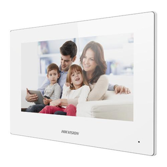 Monitor videointerfon WIFI modular 7 color Hikvision DS-KH6320-WTE1-W; culoare alba, ecran LCD 7 color cu touch screeen, rezolutie ecran 1024 x 600; design modern; Conectivitate: Retea wireless: Wi-Fi 802.11b/g/n; Network:10/100Mbps self adaptive network 