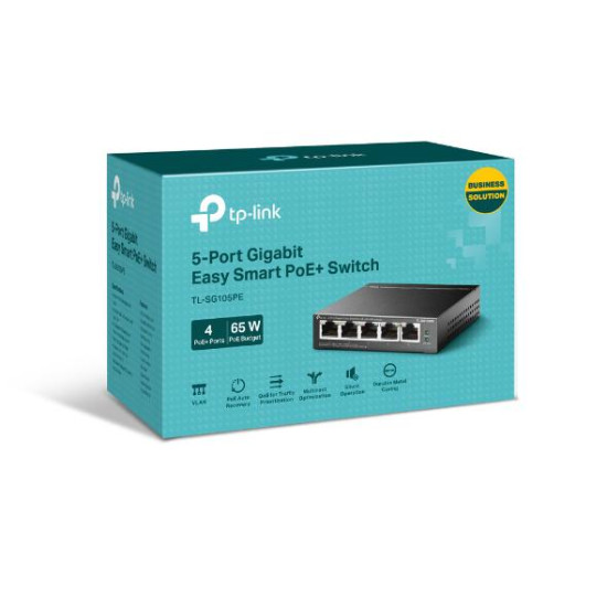 Switch TP-Link TL-SG105PE, 5 porturi Gigabit, Desktop, Easy Smart, POE, 10Gbps Capacity, porturi POE: 1-4, buget POE: 65W.