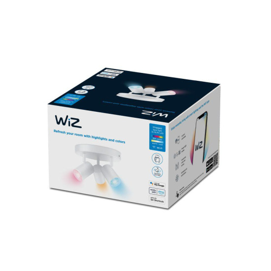 Spot LED RGB WiZ Imageo, Wi-Fi, Bluetooth, control vocal, 3xGU10, 3x5W, 1035 lm, lumina alba si color (2200-6500K), IP20, 12.3x21cm, Metal, Alb