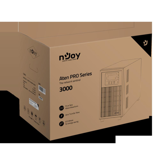 UPS nJoy Aten PRO 3000, 3000VA/2700W, On-line, LCD Display, 4 Prize Schuko cu Protectie, Management, Tower, Dubla conversie, Frequency Range 40Hz ~ 70 Hz, Connection port RS232 / USB / Intelligent Port, Dimensiuni: 421 x 190 x 318 mm, Greutate: 27.6 kg