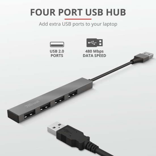 Hub USB Trust Halyx Aluminium, 4 porturi, aluminiu