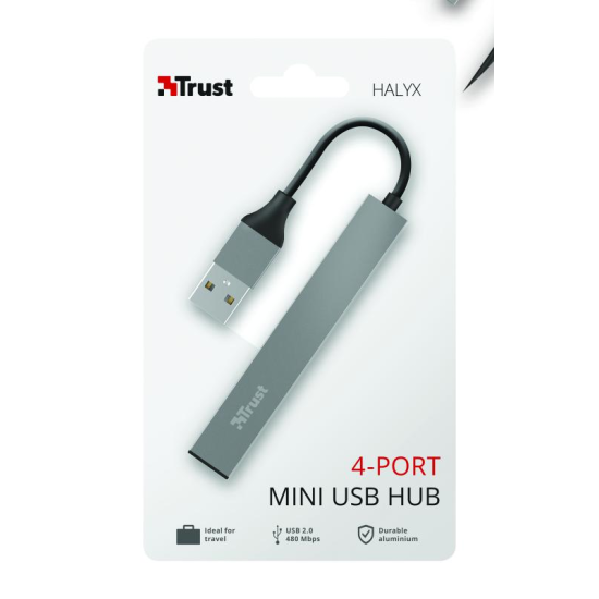 Hub USB Trust Halyx Aluminium, 4 porturi, aluminiu