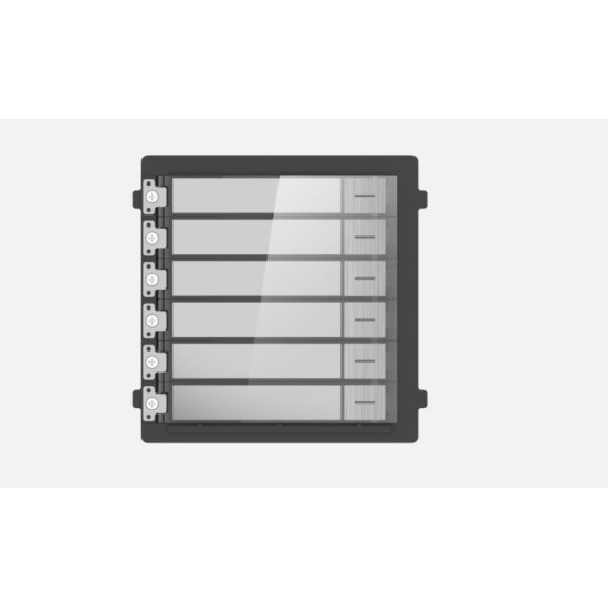 Modul de extensie videinterfon cu sase butoane de apelare Hikvision DS- KD-KK/S; montaj aplicat sau ingropat (acesoriile de montaj nu sunt incluse), customizare afisare nume; iluminare pe timp de noapte; Conectare RS-485, 1 x Input; 1 x Output; protectie: