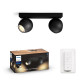 Spot LED Dublu Philips Hue Buckram, Bluetooth, 2xGU10, 2x5W, 700 lm, lumina alba (2200-6500K), IP20, 25.2x8.2cm, Metal, Negru, Intrerupator cu variator inclus Spot LED Dublu Philips Hue Buckram, Bluetooth, 2xGU10, 2x5W, 700 lm, lumina alba (2200-6500K), IP20, 25.2x8.2cm, Metal, Negru, Intrerupator cu variator inclus