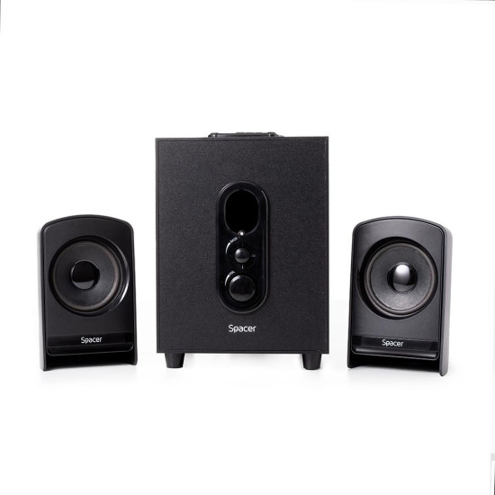 Boxe Spacer 2.1, 20W RMS (2 x 5W + 10W), alimentare 220V, conectori Bluetooth, USB, Jack 3.5mm, Radio FM, RCA, negru Boxe Spacer 2.1, 20W RMS (2 x 5W + 10W), alimentare 220V, conectori Bluetooth, USB, Jack 3.5mm, Radio FM, RCA, negru